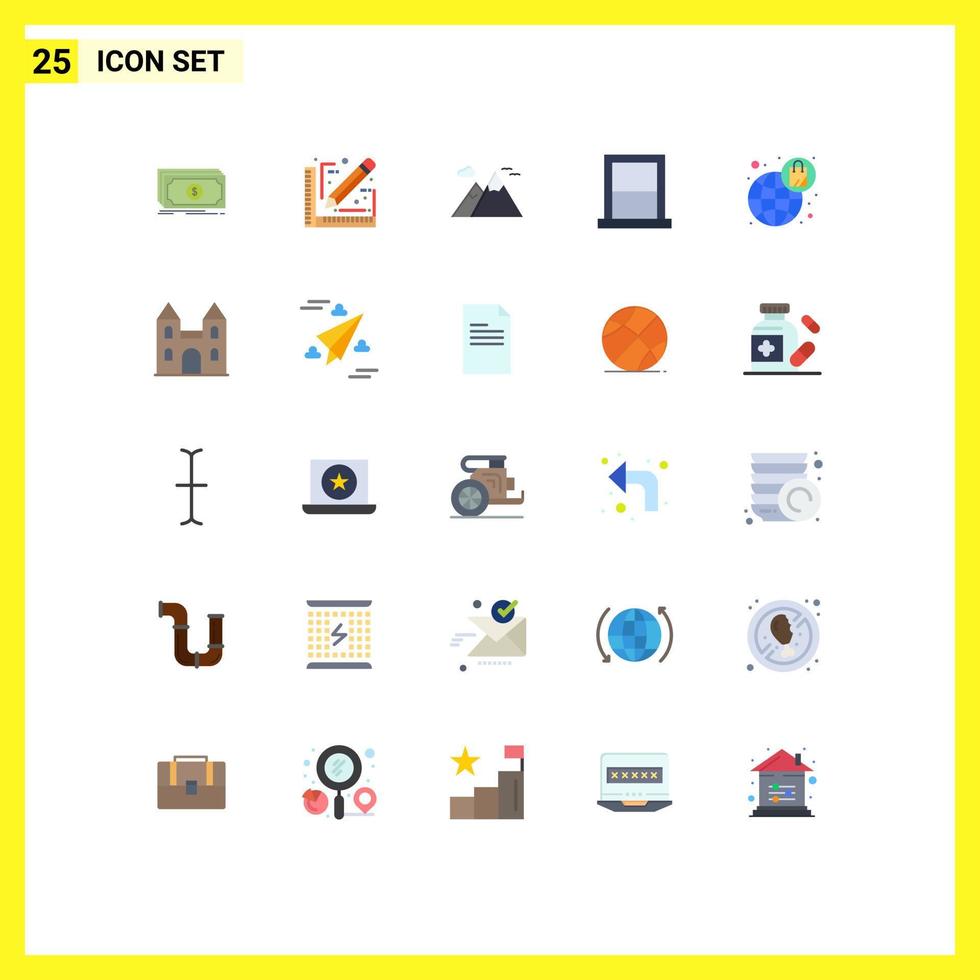 pacote de 25 sinais e símbolos modernos de cores planas para mídia impressa na web, como ecommerce, montanhas, móveis, aparelhos, elementos de design vetorial editáveis vetor