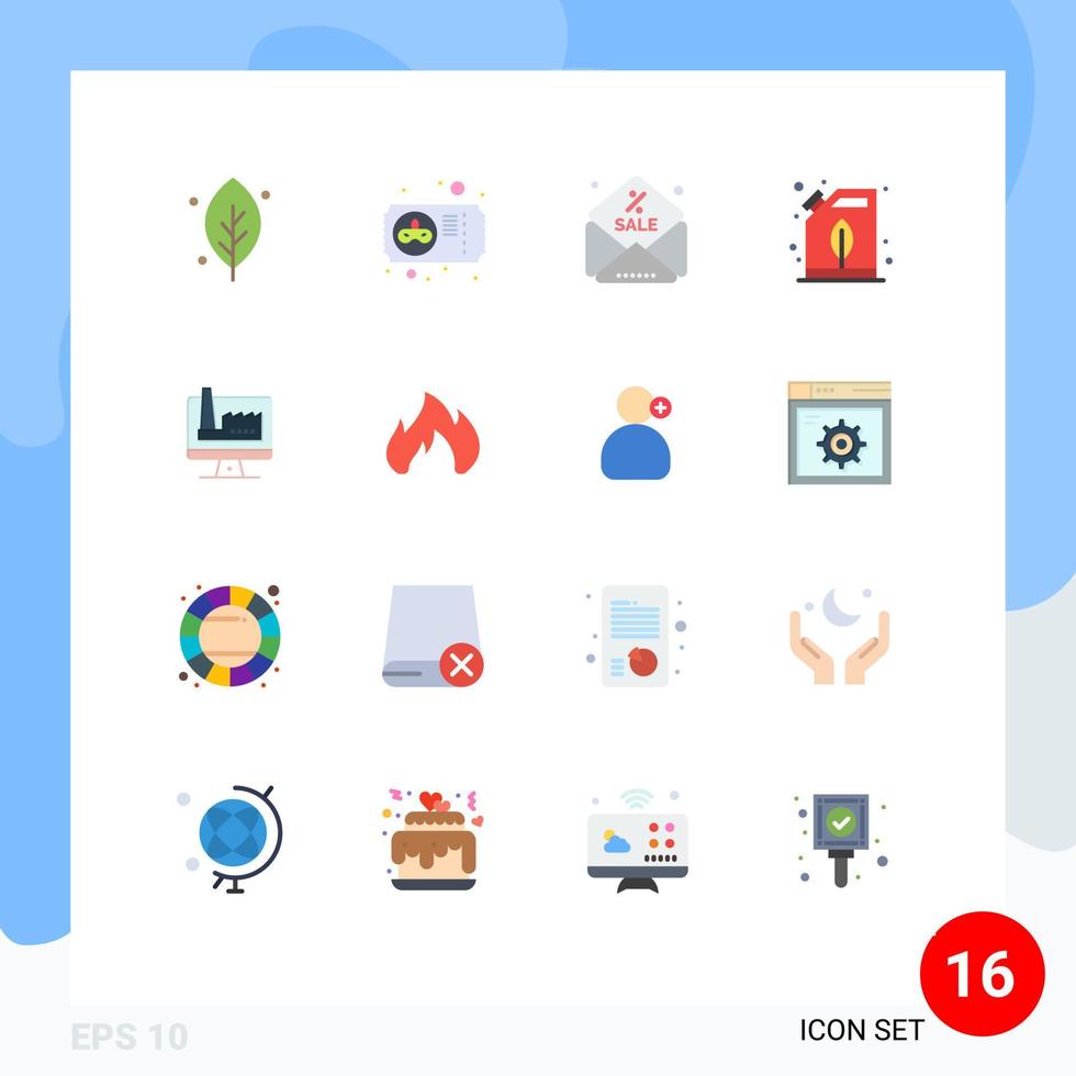 conjunto de pictogramas de 16 cores planas simples de monitore computador desconto óleo elétrico pacote editável de elementos de design de vetores criativos