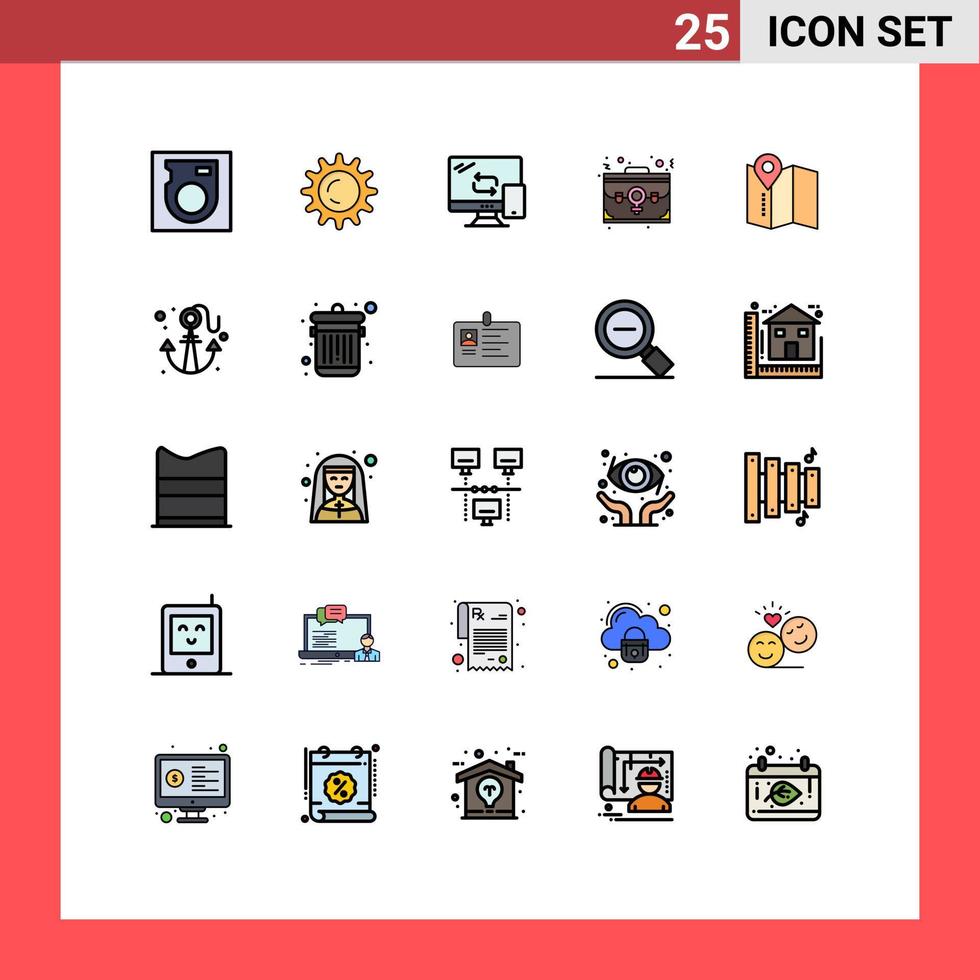 25 ícones criativos, sinais e símbolos modernos de portfólio de rede de localização de serviço, elementos de design de vetores editáveis para funcionários