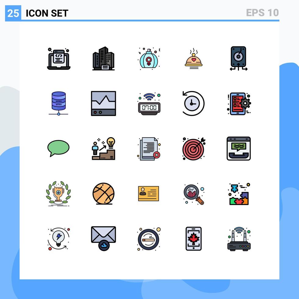 pacote de interface do usuário de 25 cores planas de linha preenchida básica de elementos de design de vetores editáveis de perfume de jantar de companhia de comida de amor