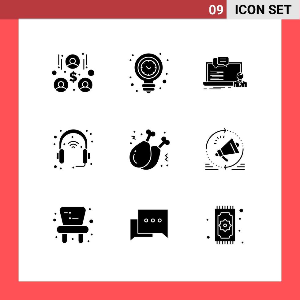 conjunto de 9 pacotes de glifos sólidos comerciais para definir elementos de design de vetores editáveis de gadget de treinamento de cabeça