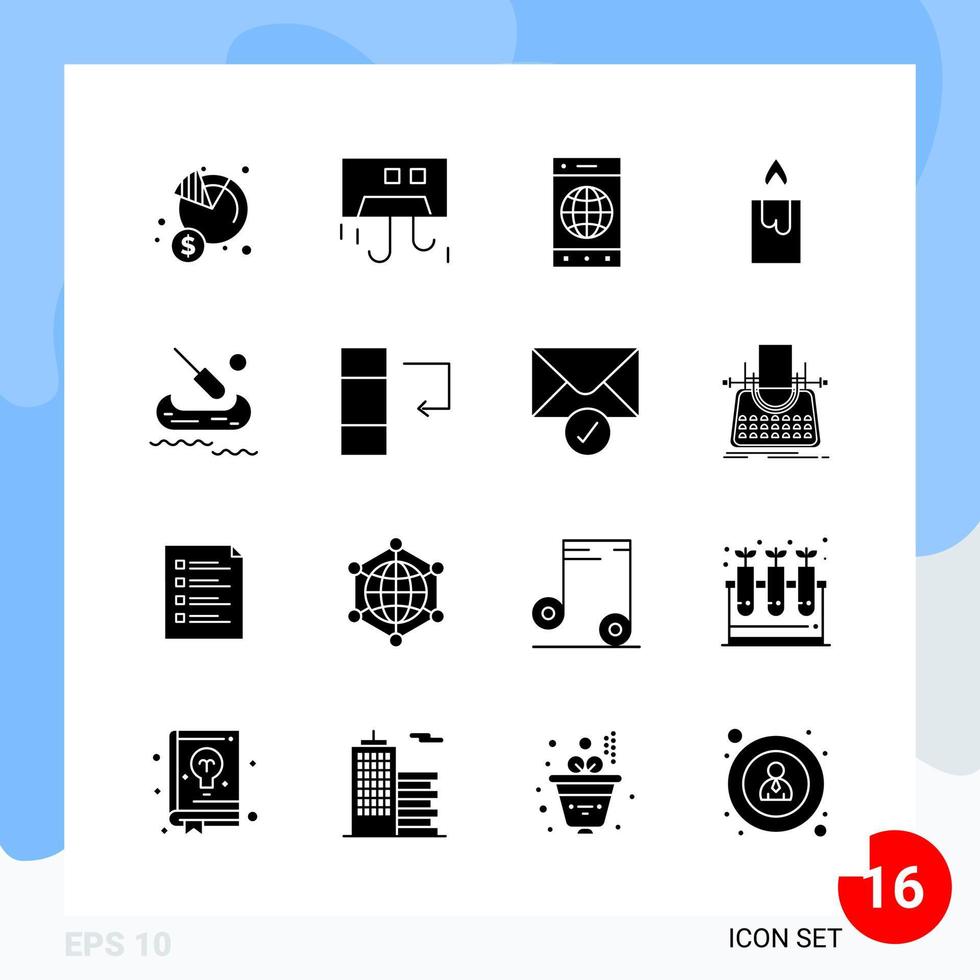 pacote moderno de 16 símbolos de glifos sólidos isolados em fundo branco para design de sites vetor