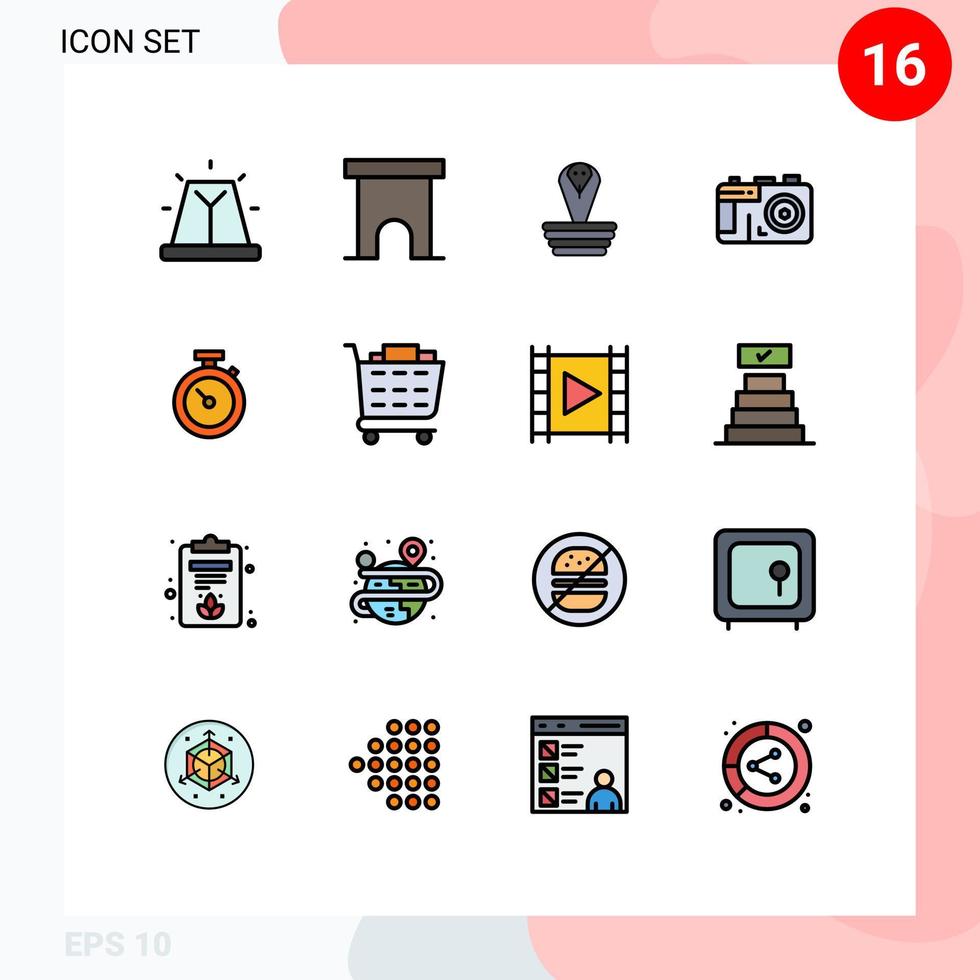 conjunto de 16 sinais de símbolos de ícones de interface do usuário modernos para design de loja de fotos de cronômetro rei elementos de design de vetores criativos editáveis
