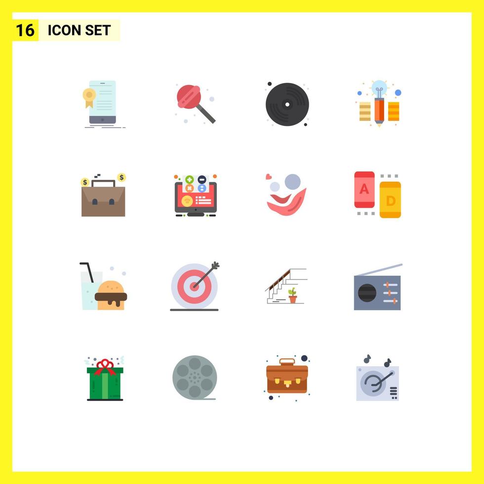 grupo de símbolos de ícones universais de 16 cores planas modernas de caixa, bolsa, cd, lápis, pacote criativo editável de elementos de design de vetores criativos