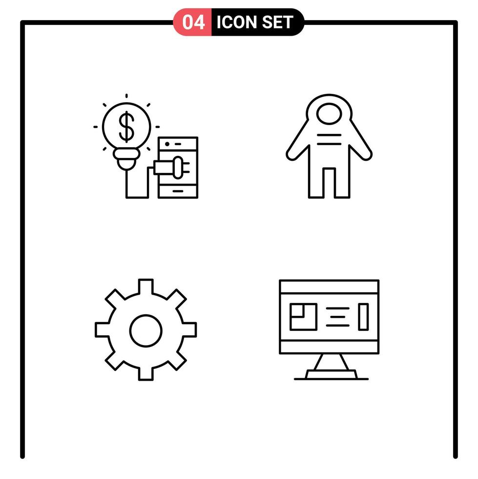 pacote de linha de 4 símbolos universais de tecnologia multimídia criativa arquitetura de pessoas elementos de design vetorial editáveis vetor