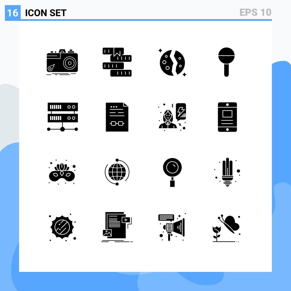Pacote de glifos sólidos de 16 interfaces de usuário de sinais e símbolos modernos de elementos de design de vetores editáveis de espaço de aprendizagem de crianças