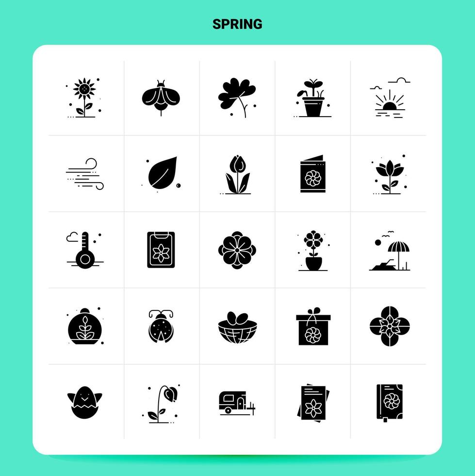 conjunto de ícones sólidos de 25 primaveras design de estilo de glifo vetorial conjunto de ícones pretos web e design de ideias de negócios móveis ilustração vetorial vetor