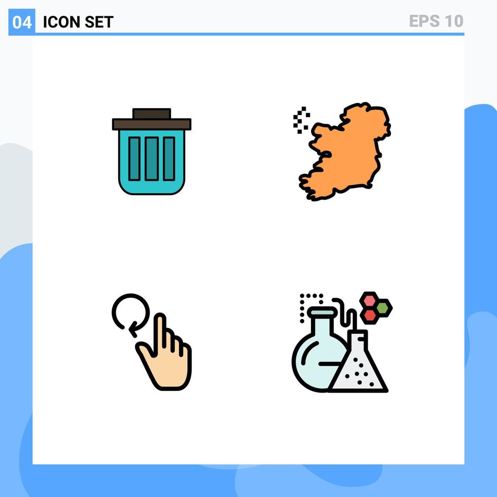 4 símbolos universais de sinais de cores planas de linha preenchida de lixo Irlanda podem elementos de design de vetores editáveis de dedo de escritório