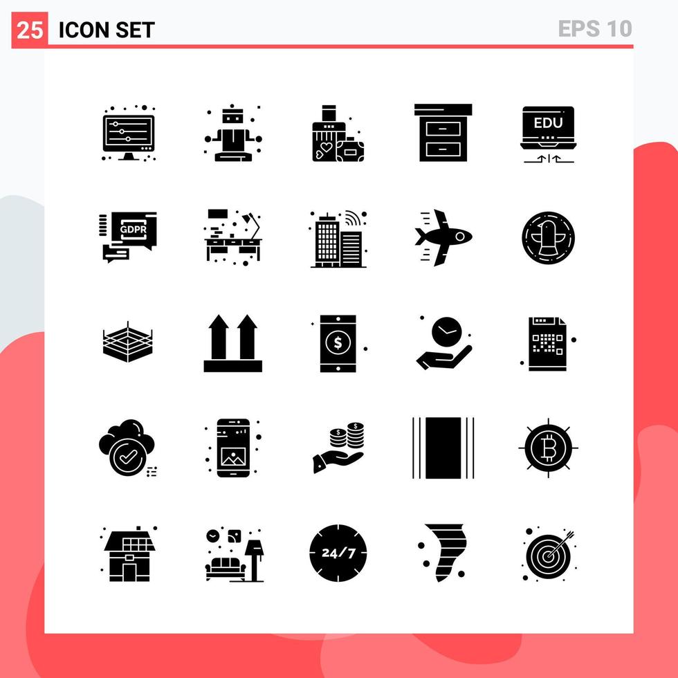 coleção de 25 ícones vetoriais em símbolos de glifos modernos de estilo sólido para web e sinal de ícone sólido móvel isolado em fundo branco 25 ícones vetor