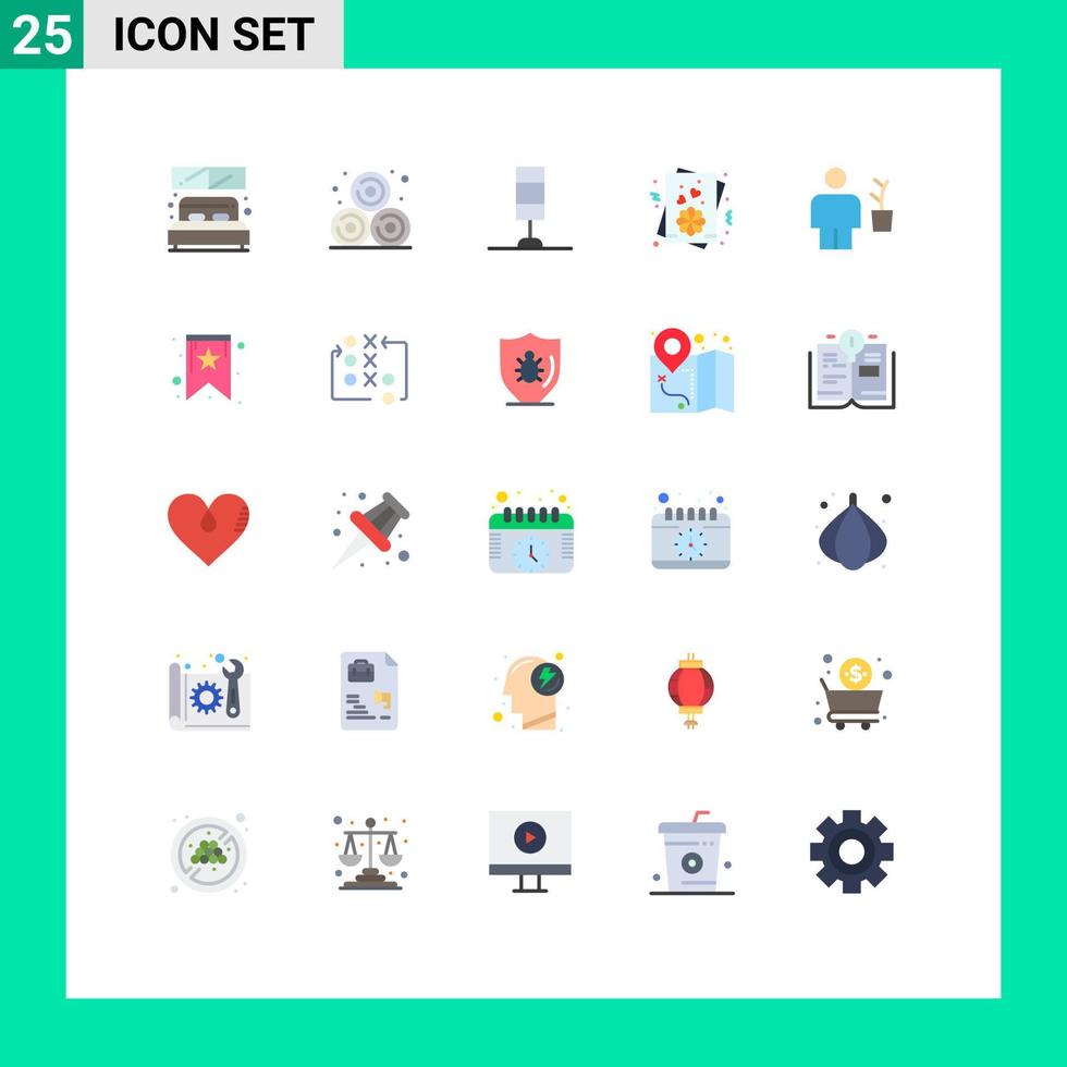 conjunto de cores planas de interface móvel de 25 pictogramas de pote corpo de lâmpada humana elementos de design de vetores editáveis dos namorados
