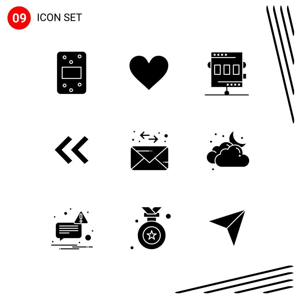 coleção de 9 ícones vetoriais em símbolos de glifos perfeitos de pixel de estilo sólido para web e sinais de ícones sólidos móveis em fundo branco 9 ícones vetor