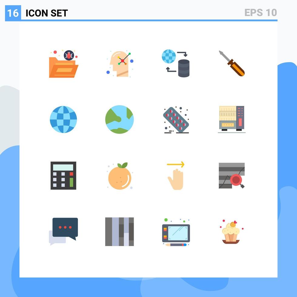 conjunto moderno de pictograma de 16 cores planas de ferramentas ferramenta driver de mente humana web pacote editável de elementos de design de vetores criativos