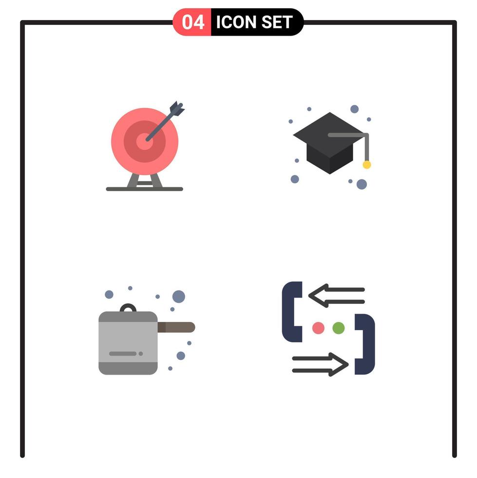 conjunto de 4 sinais de símbolos de ícones de interface do usuário modernos para educação de flecha de cozinha de alvo chamam elementos de design de vetores editáveis