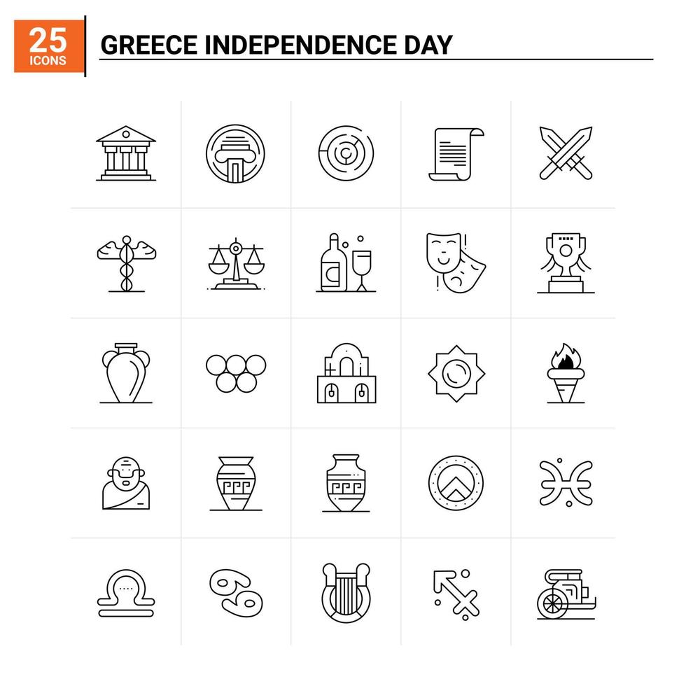 25 ícones do dia da independência da grécia conjunto de fundo vetorial vetor