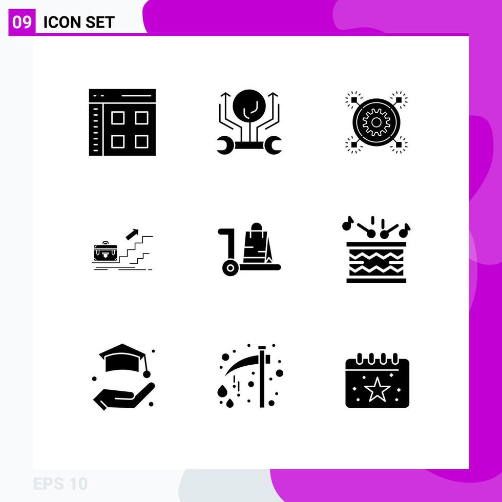 9 ícones criativos, sinais e símbolos modernos de crescimento de carreira, ideia de equipamento de hack, elementos de design de vetores editáveis