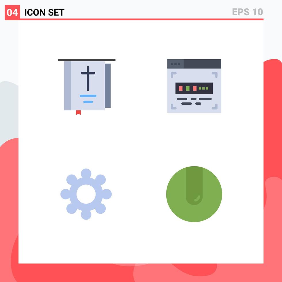 4 conceito de ícone plano para sites móveis e aplicativos bíblia configuração religião codificador bola elementos de design vetoriais editáveis vetor
