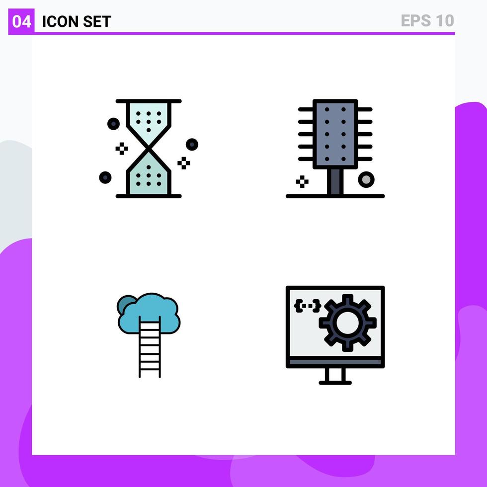 4 ícones criativos, sinais modernos e símbolos do relógio, spa, salão, ui, pente, negócios, elementos de design de vetores editáveis