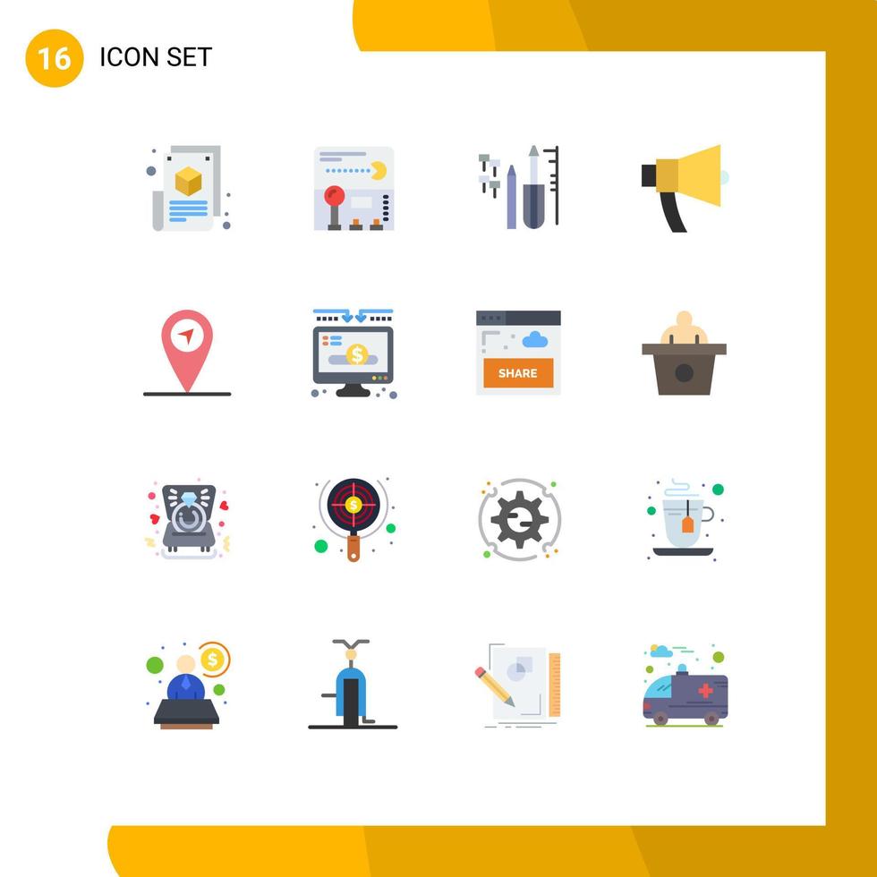 pacote de 16 cores planas criativas de alto-falante equipamento de anúncio de jogo alto pacote editável de elementos de design de vetores criativos