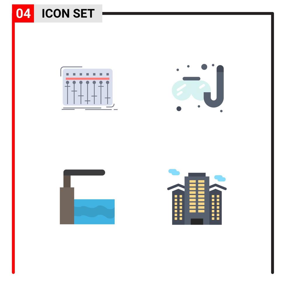 pacote de ícones planos de 4 símbolos universais de passatempos de música de trampolim de console construindo elementos de design de vetores editáveis