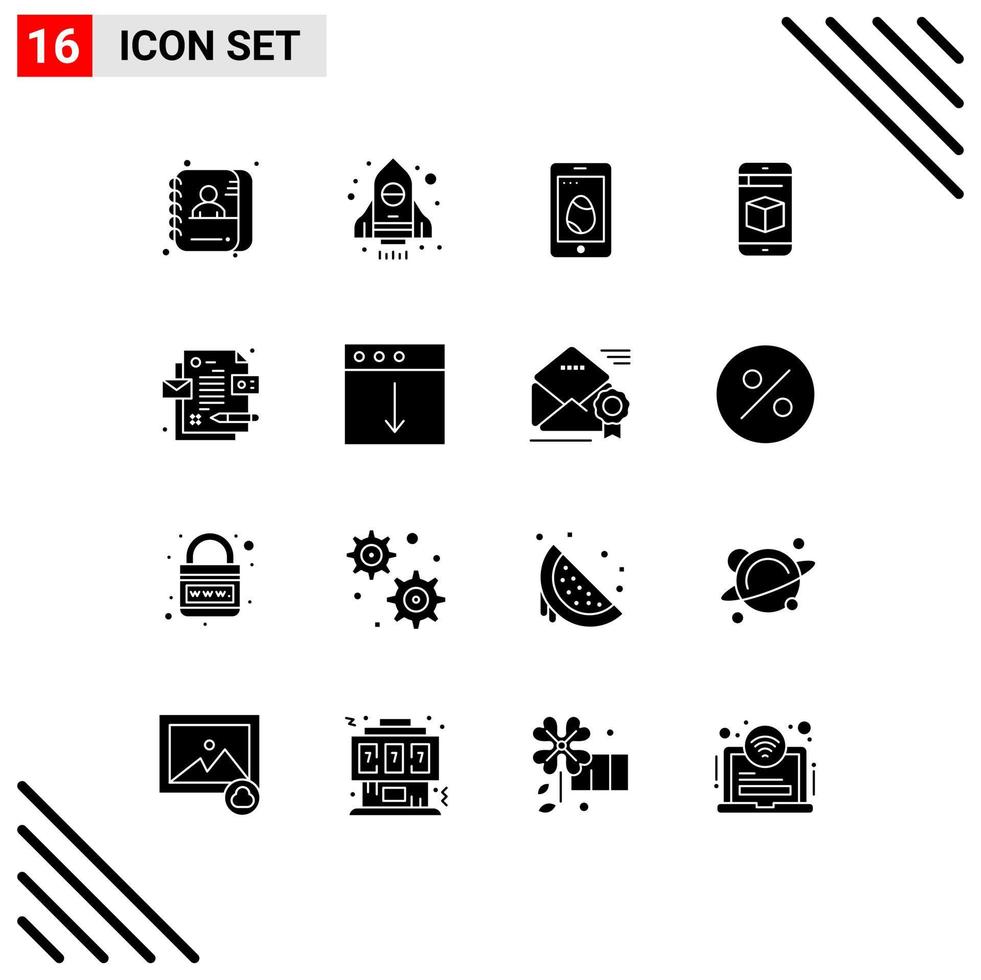grupo de símbolos de ícones universais de 16 glifos sólidos modernos de elementos de design de vetores editáveis de célula de tecnologia corporativa de páscoa id