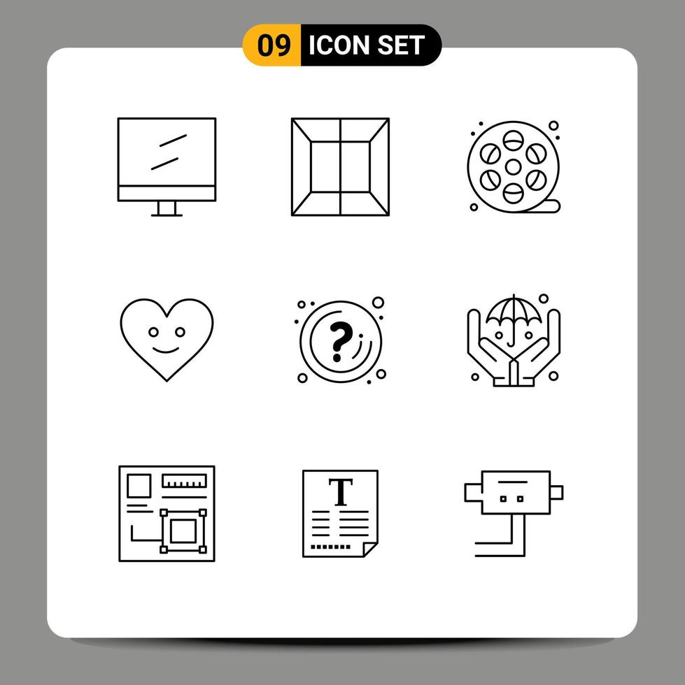 conjunto de 9 pacotes de esboços comerciais para artes de perguntas de informações marcam elementos de design de vetores editáveis felizes
