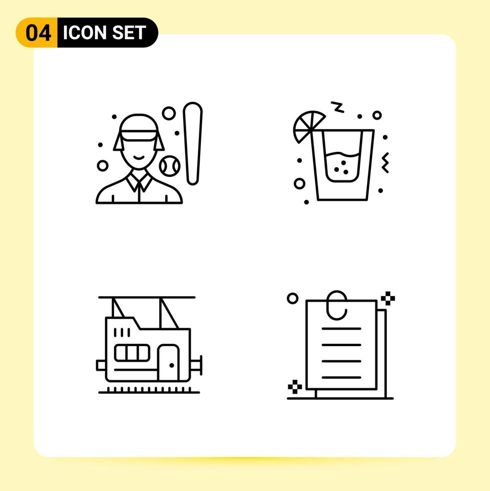4 ícones criativos para design de site moderno e aplicativos móveis responsivos 4 sinais de símbolos de contorno em fundo branco 4 pacote de ícones vetor