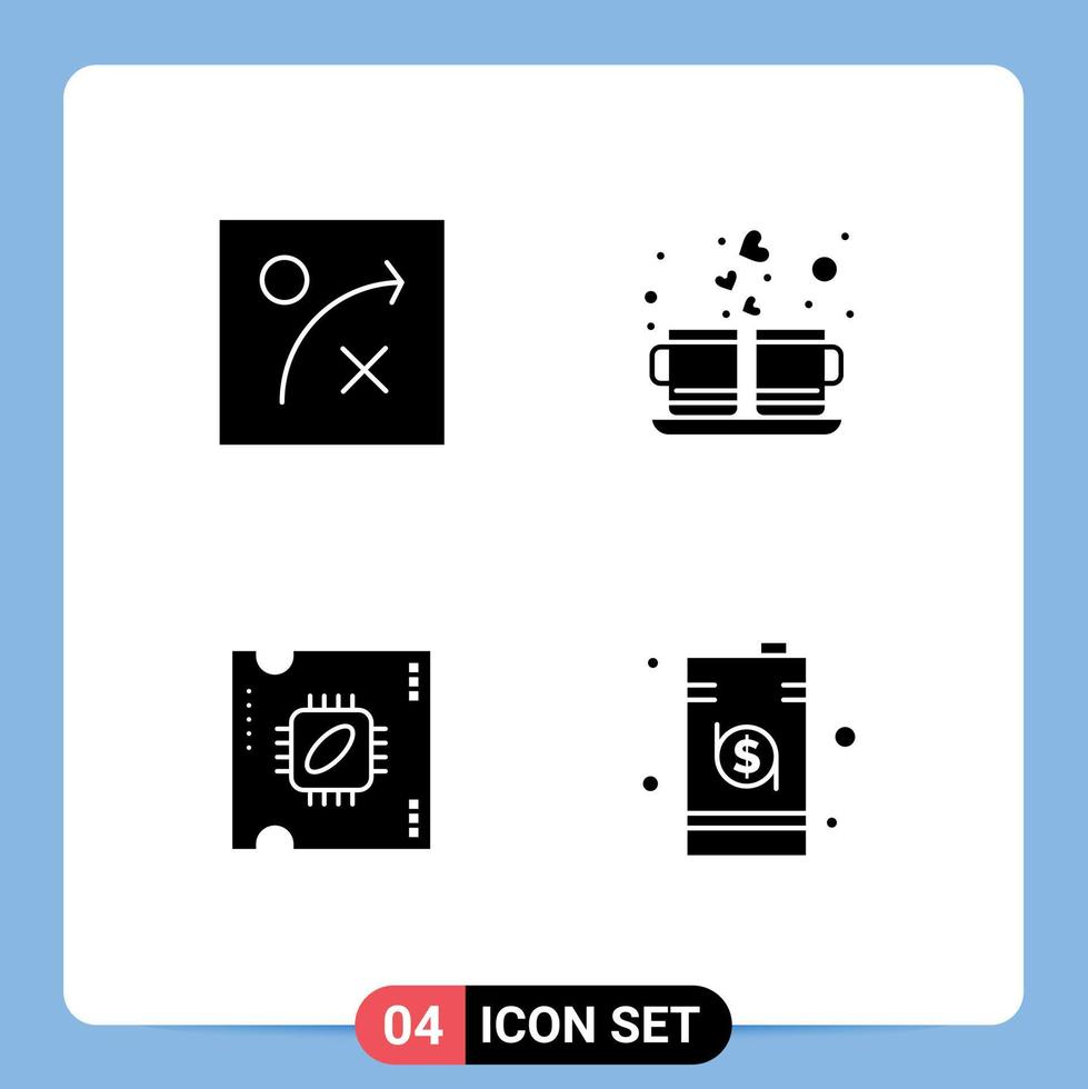 conjunto de 4 sinais de símbolos de ícones de interface do usuário modernos para elementos de design de vetor editável de coração de processador de algoritmo