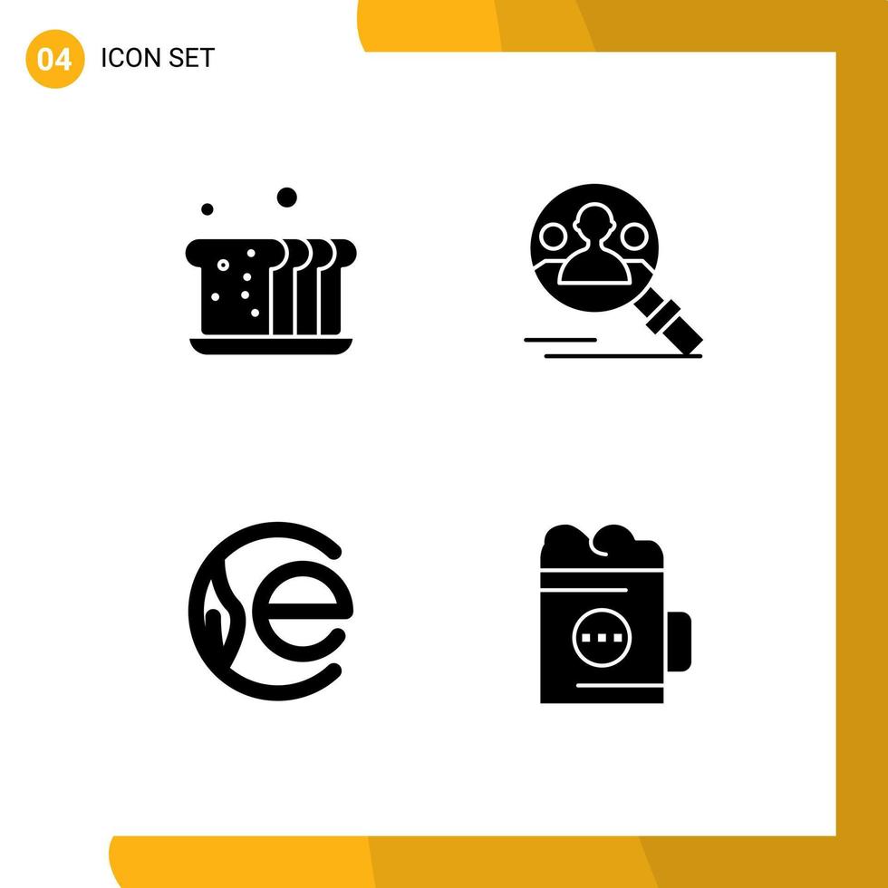 conjunto de 4 sinais de símbolos de ícones de interface do usuário modernos para perfil de comida de moeda de terra de padaria cripto elementos de design de vetor editável