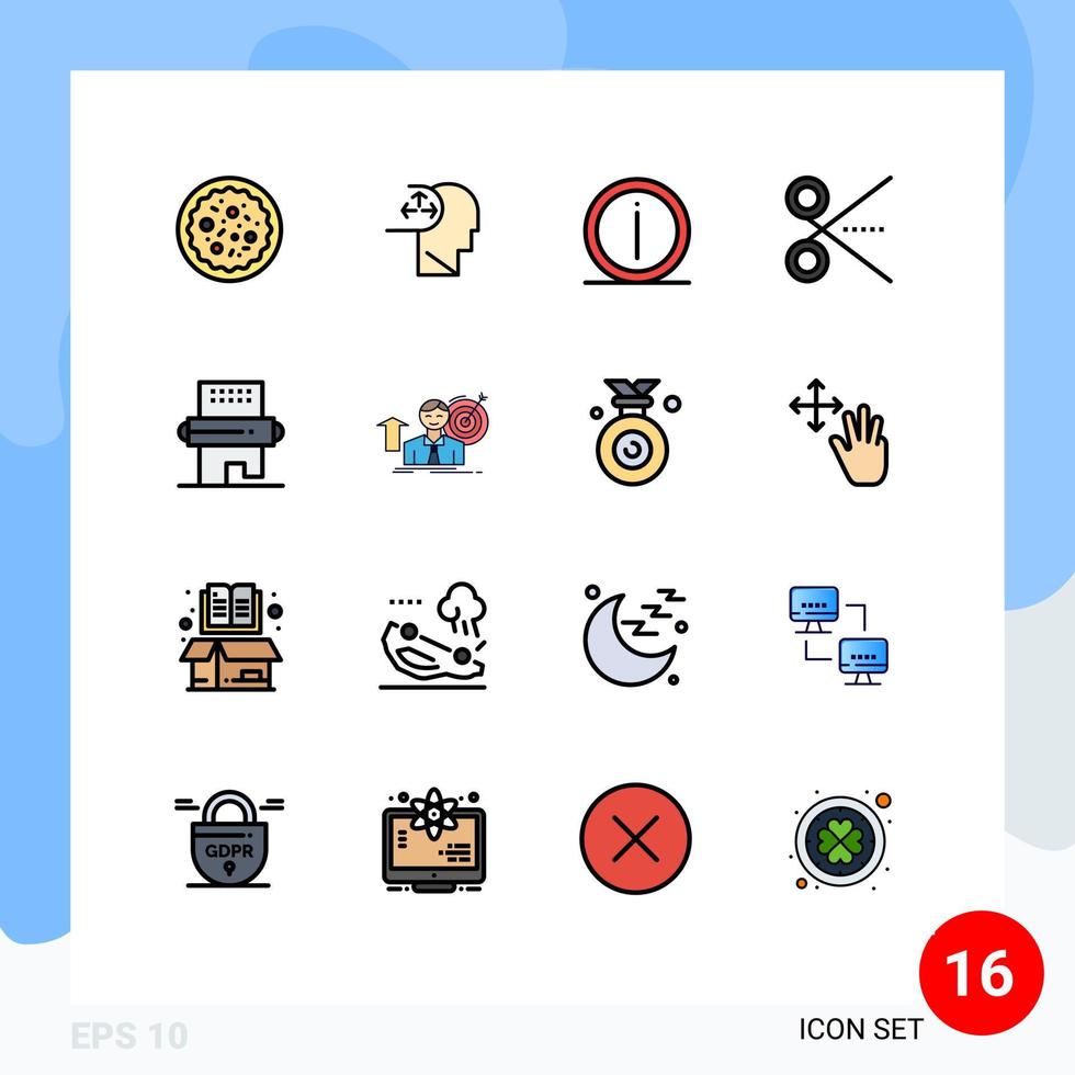 pacote de 16 linhas cheias de cores planas criativas de tesouras de interface do usuário detalhes de informações de escritório elementos de design de vetores criativos editáveis
