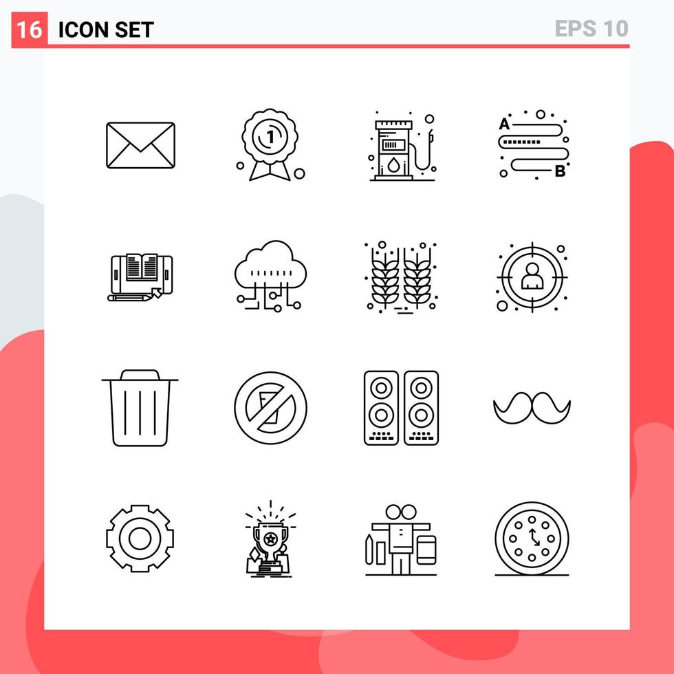 coleção de 16 ícones vetoriais em símbolos de contorno moderno de estilo de linha para sinal de ícone de linha móvel e web isolado em fundo branco 16 ícones vetor