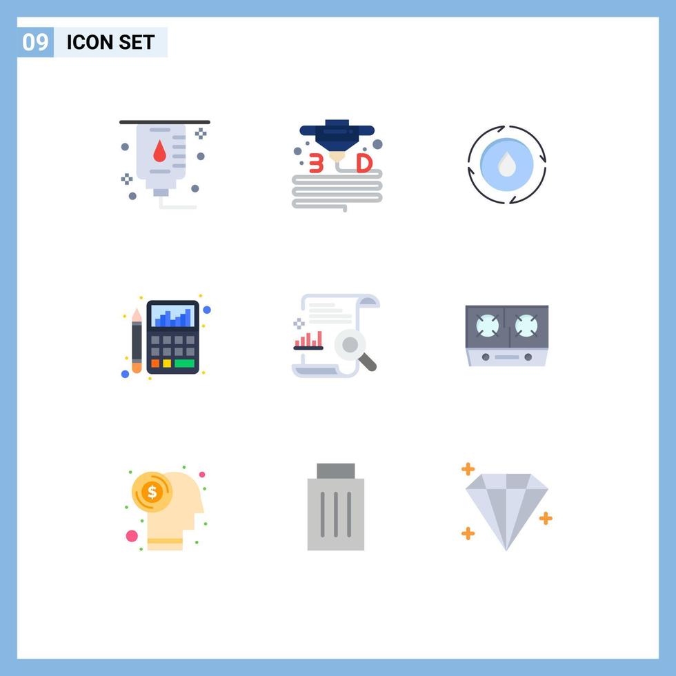 9 pacote de cores planas de interface de usuário de sinais e símbolos modernos de conteúdo finanças gráfico de água orçamento elementos de design de vetores editáveis