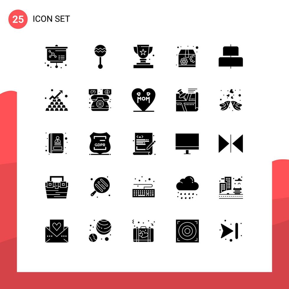 grupo de símbolos de ícone universal de 25 glifos sólidos modernos do pacote de realização de seo centro troféu elementos de design de vetores editáveis