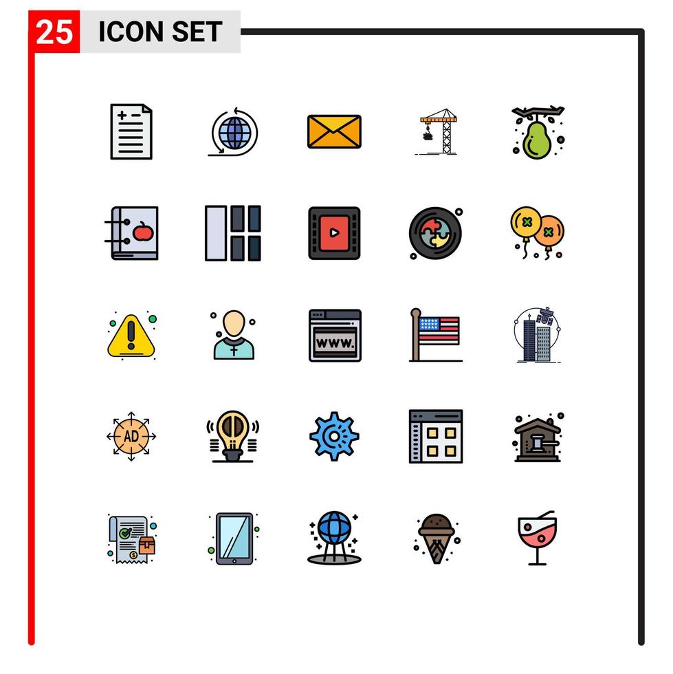25 ícones criativos, sinais modernos e símbolos de frutas, outono, usuário, torre, construção, vetoriais editáveis, elementos de design vetor