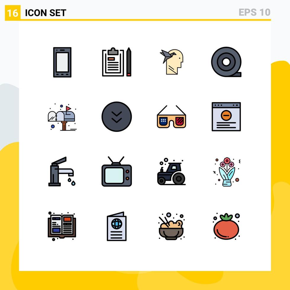 16 interface do usuário pacote de linha cheia de cores planas de sinais e símbolos modernos da caixa de plano de carta postal brian elementos de design de vetores criativos editáveis