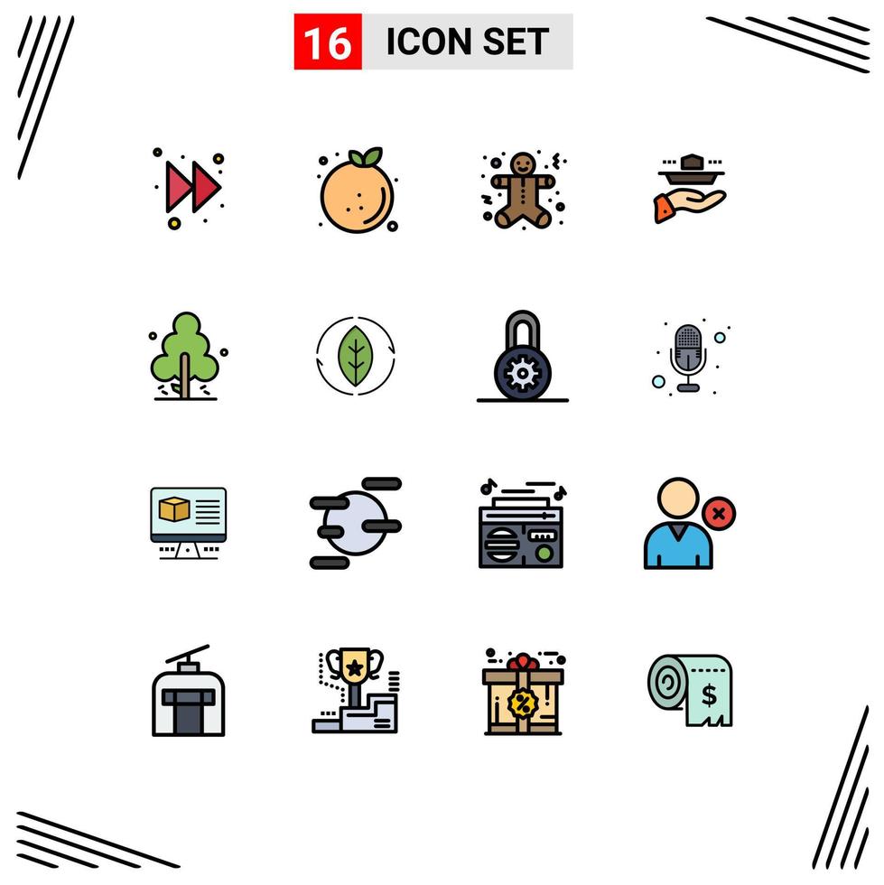 conjunto de 16 sinais de símbolos de ícones de interface do usuário modernos para almoço de natureza, serviço de natal, garçom, elementos de design de vetores criativos editáveis