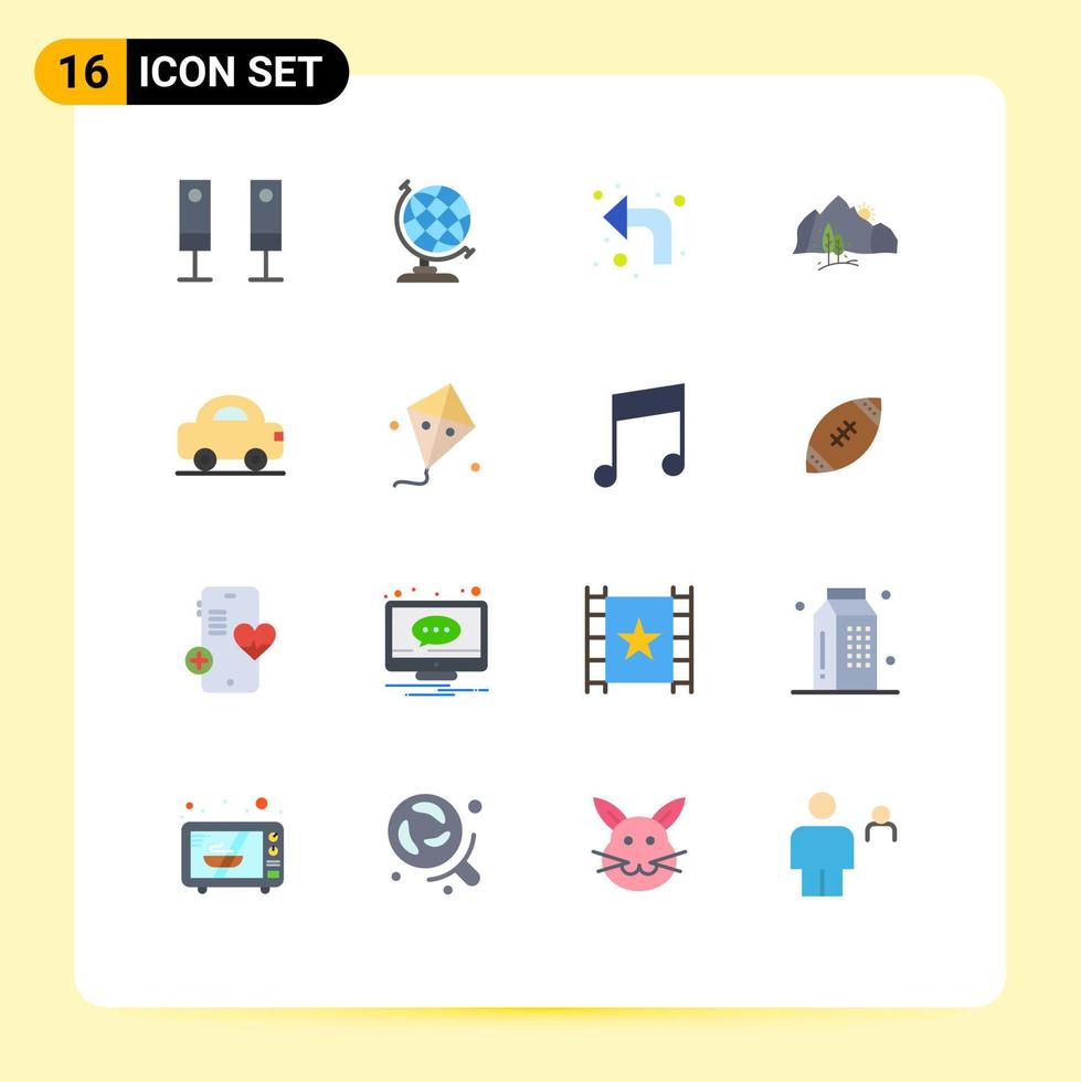 16 cores planas de vetores temáticos e símbolos editáveis de árvore de carro recarregam pacote editável de paisagem de montanha de elementos de design de vetores criativos