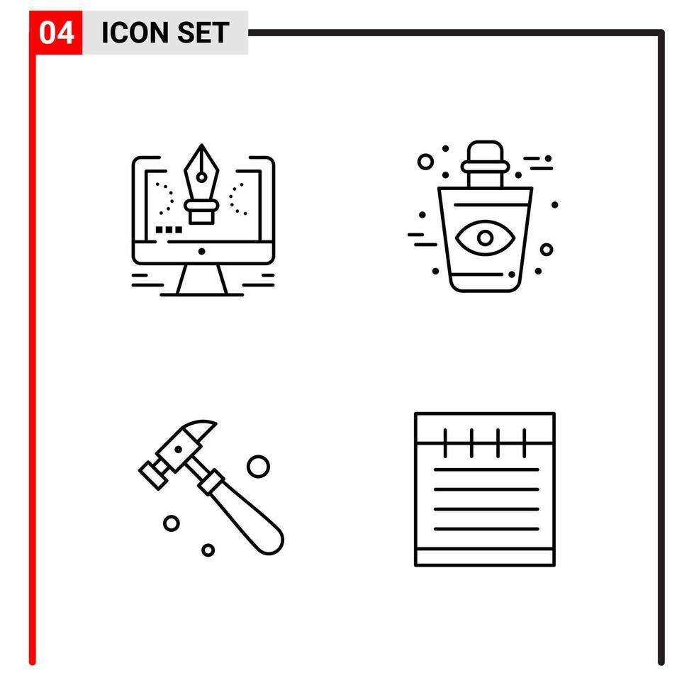 4 ícones gerais para impressão de design de site e aplicativos móveis 4 sinais de símbolos de contorno isolados no fundo branco 4 pacote de ícones vetor