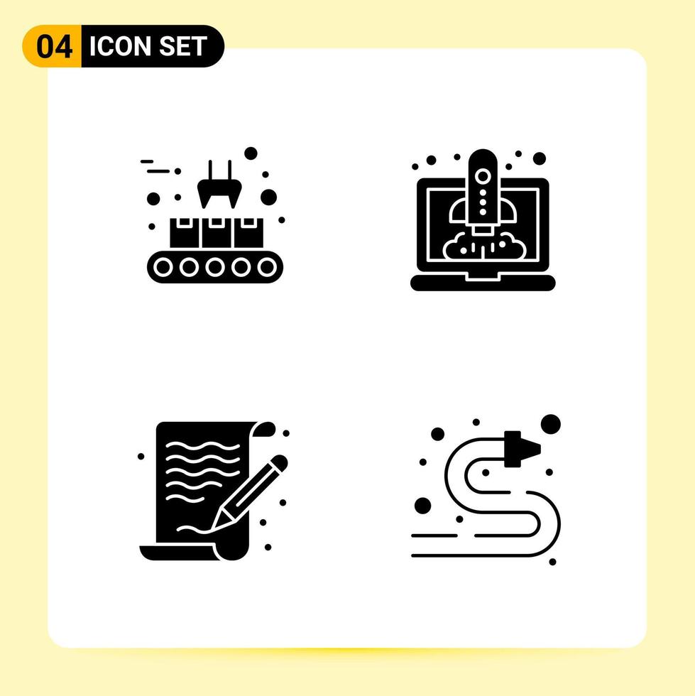4 ícones criativos para design de site moderno e aplicativos móveis responsivos 4 sinais de símbolos de glifo em fundo branco 4 pacote de ícones vetor
