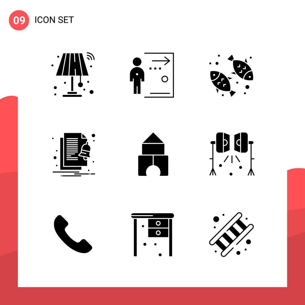 pacote de 9 ícones de glifos universais para mídia impressa em fundo branco vetor