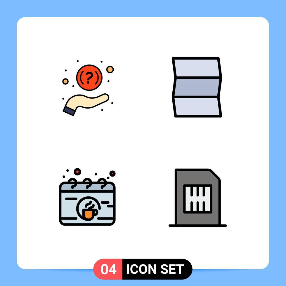 grupo de 4 sinais e símbolos de cores planas de linha preenchida para faq coffee support cartão de viagem editável elementos de design vetorial vetor