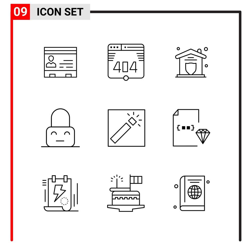 9 ícones gerais para impressão de design de site e aplicativos móveis 9 sinais de símbolos de contorno isolados no fundo branco 9 pacote de ícones vetor