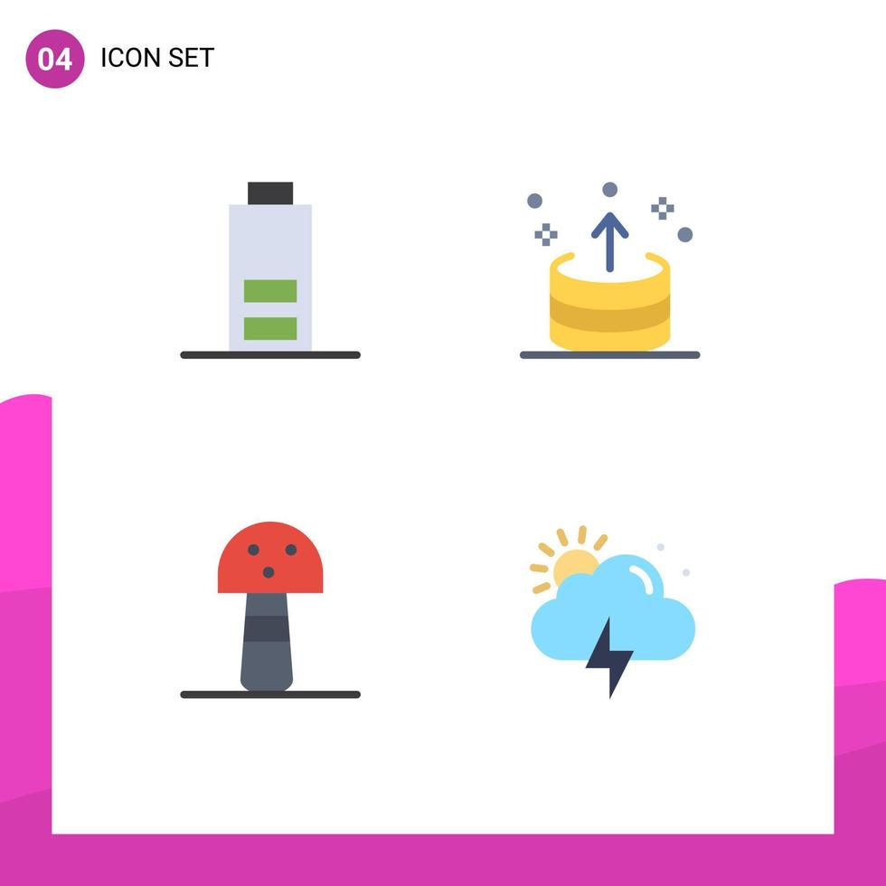 4 ícones planos de vetores temáticos e símbolos editáveis de elementos de design de vetores editáveis de seta de cogumelo de bateria ui tempestade