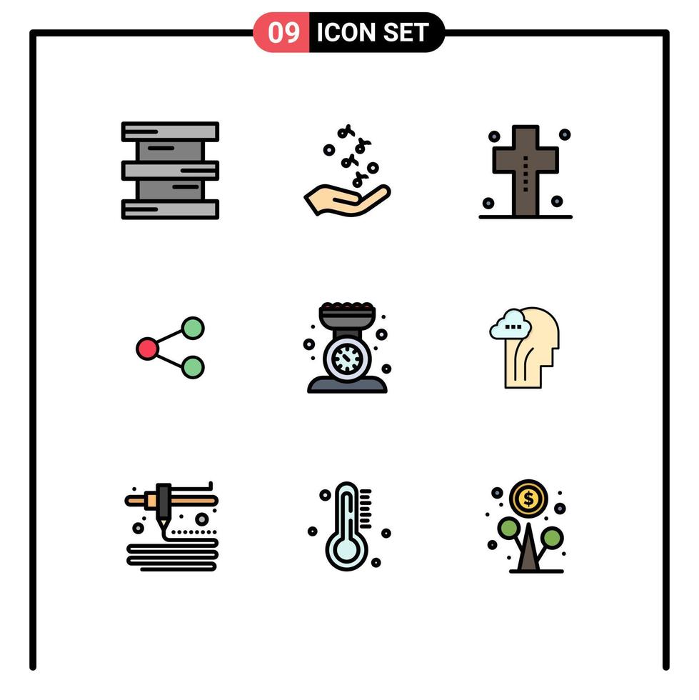 grupo de símbolos de ícone universal de 9 cores planas de linha preenchida modernas de compartilhamento de mídia rock and roll elementos de design de vetores editáveis de halloween