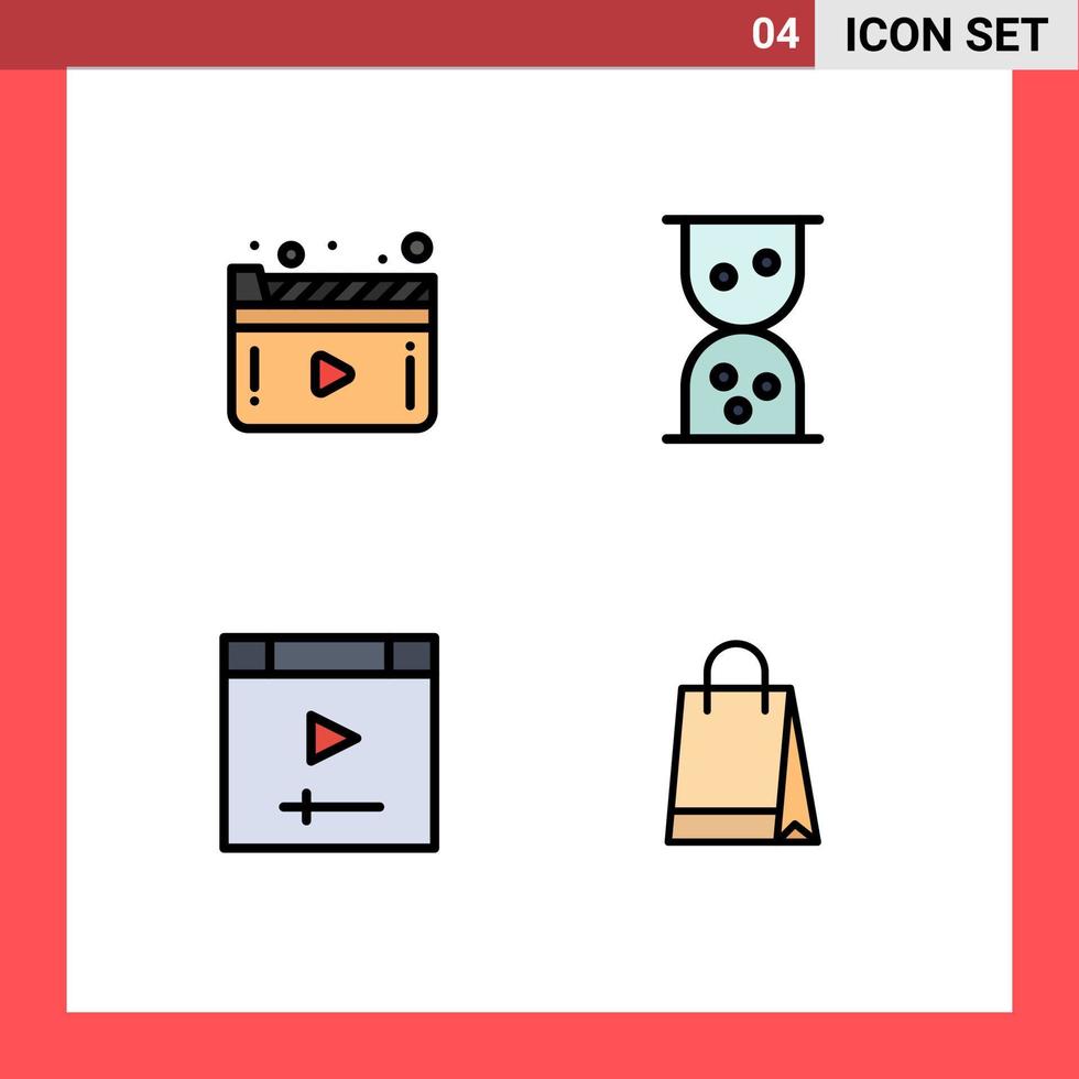 conjunto de 4 sinais de símbolos de ícones de interface do usuário modernos para bolsa de mídia play computer shopping editable vector design elements