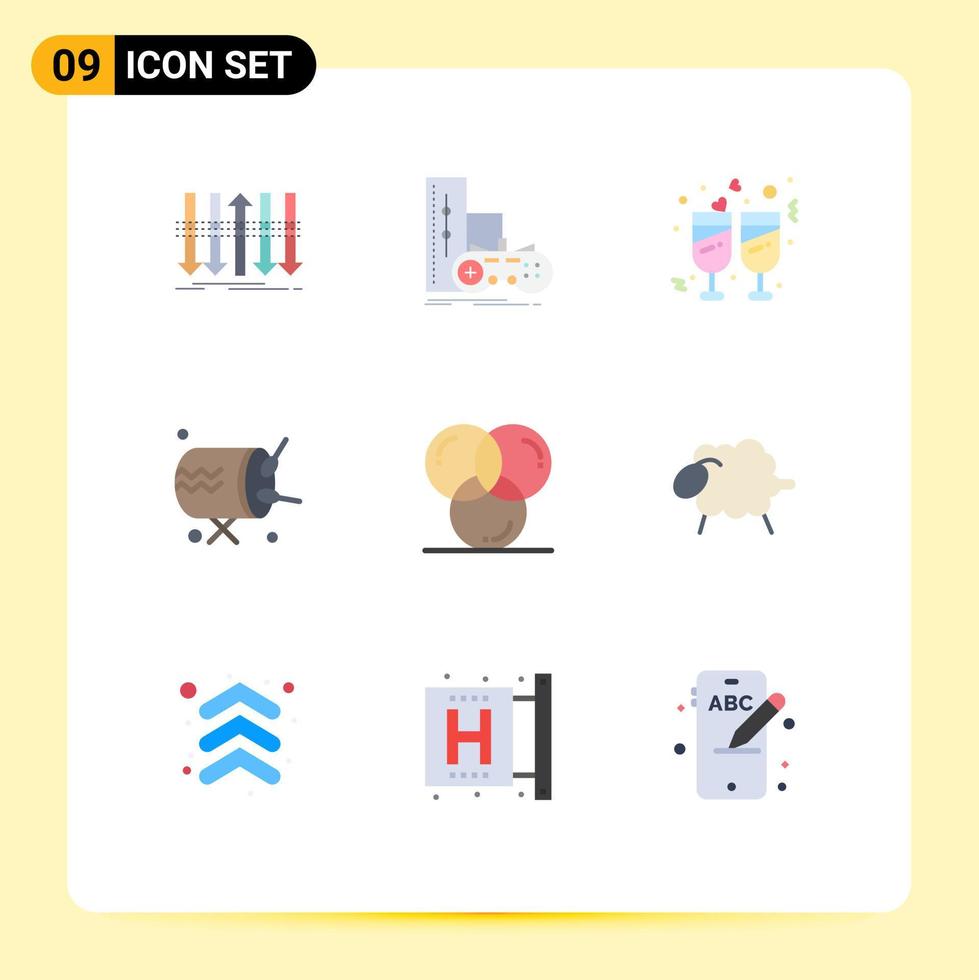 pacote de interface do usuário de 9 cores planas básicas do anúncio baraban tocar tambor casamento elementos de design de vetores editáveis