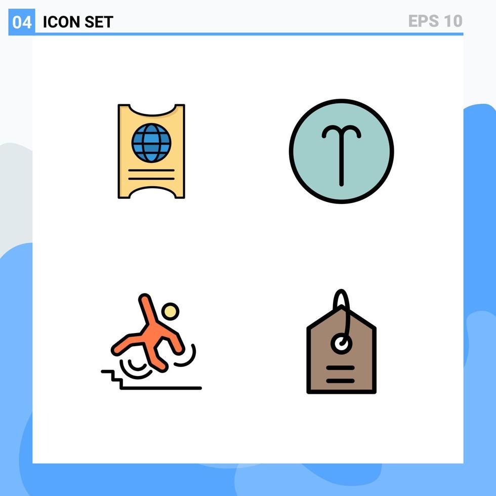 pacote de cores planas de linha preenchida de 4 símbolos universais de falha de simbolismo de hotel de falha de passe elementos de design de vetores editáveis