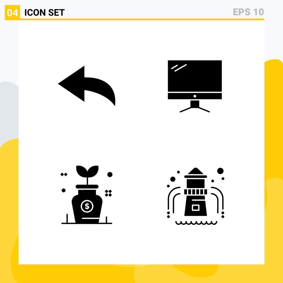 pacote de glifos sólidos de 4 símbolos universais de monitor de investimento de seta pc escorregador de água elementos de design vetorial editáveis vetor