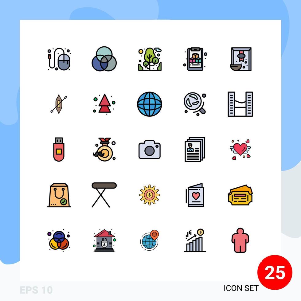 25 interface do usuário linha cheia pacote de cores planas de sinais e símbolos modernos de cubo de ramo de planta de cereal de arroz elementos de design de vetores editáveis