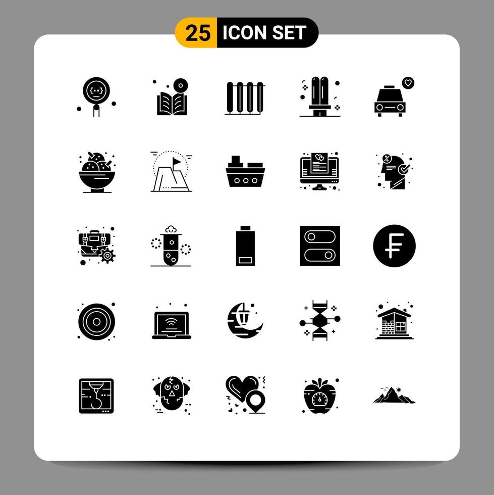 25 ícones criativos sinais modernos e símbolos de elementos de design de vetores editáveis de aquecimento on-line de lâmpada de energia