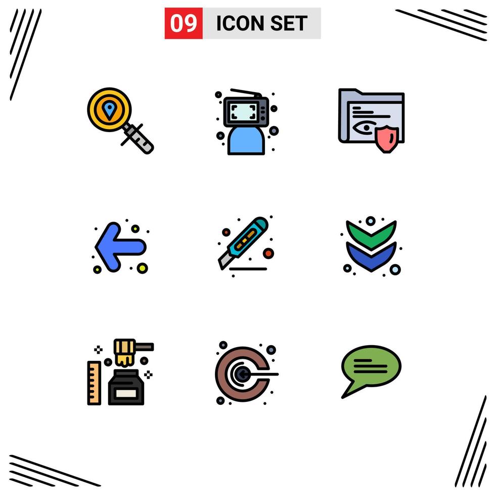 9 interface do usuário pacote de cores planas de linha cheia de sinais e símbolos modernos de elementos de design de vetores editáveis de vigilância da pessoa esquerda do cortador
